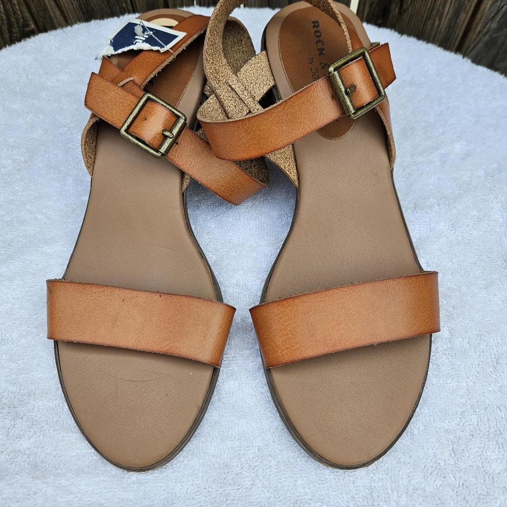 Rock & Candy Elegant Tan Sandals Block Heel Size 7 - Picture 7 of 16